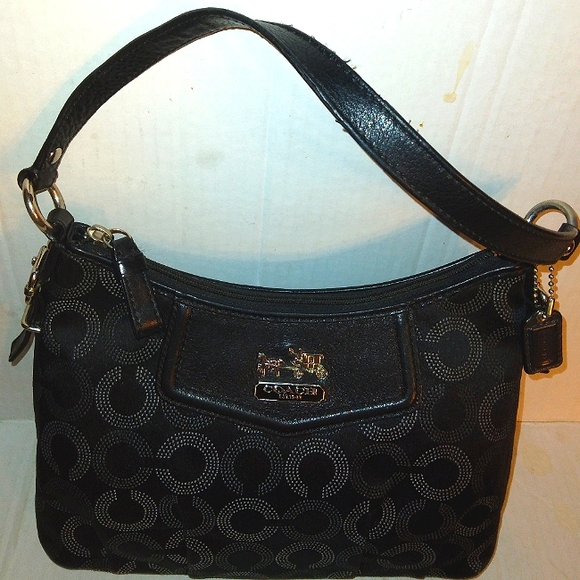 L@@K☆Rare COACH Madison Dotted OP Art Black Top Handle Baguette/Satchel - Picture 10 of 16
